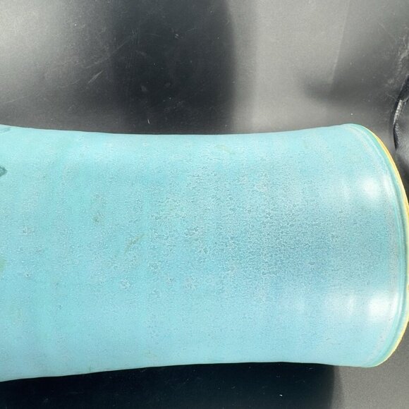 1995 Galena Pottery Company Large Heavy Vase Vessel Turquoise Drip Glaze Signed - Picture 15 of 16